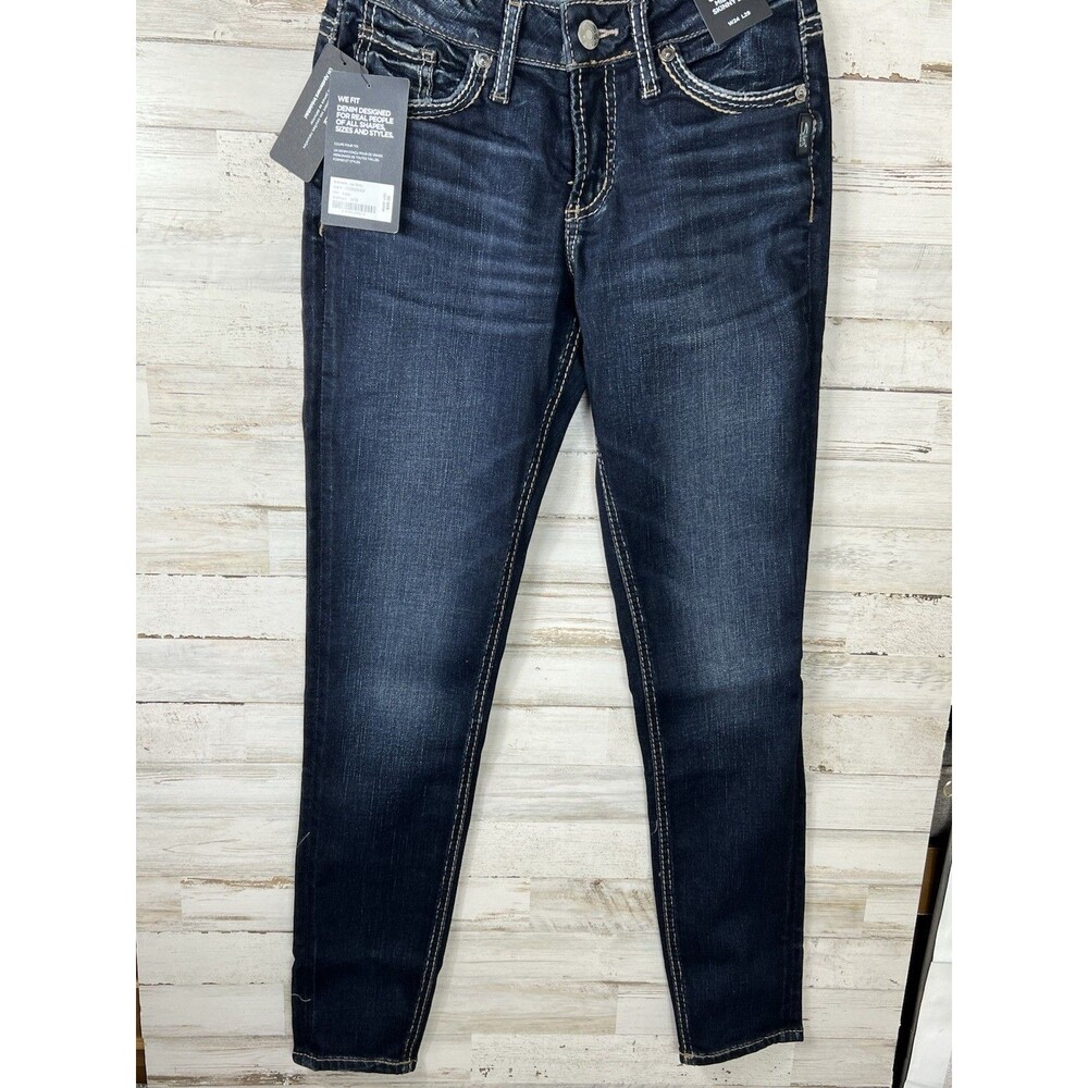 Silver Jeans Women's Blue Denim Mid-rise Skinny Leg Sz 00 Waist 24 Inch.